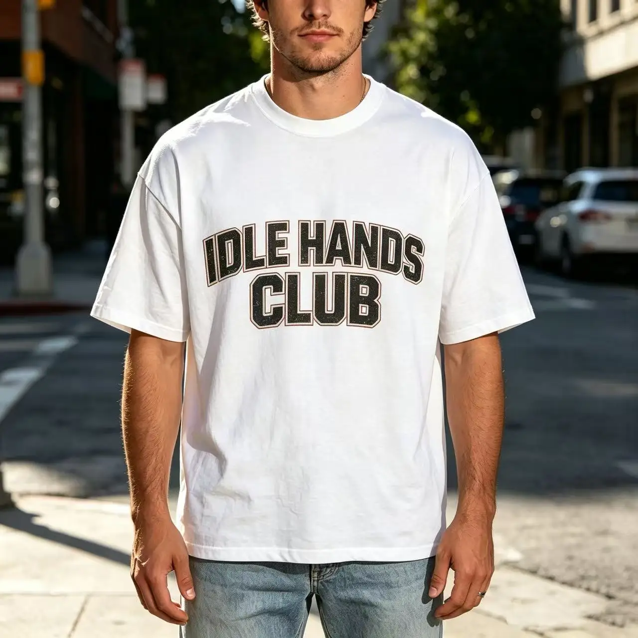 Unisex Idle Hands Club Varsity Letter Graphic T‑Shirt Men Women Retro College Style Text Print Oversized Daily Cotton Tee