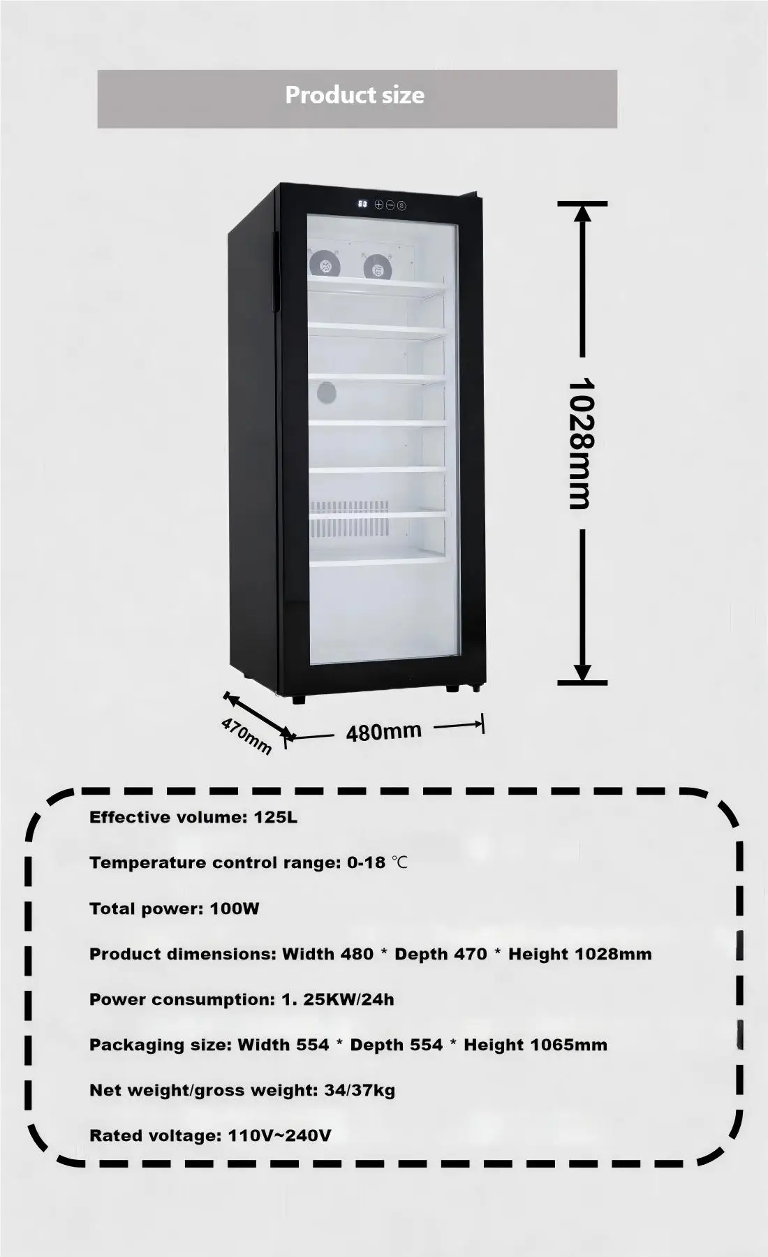 125L Single Door Mini Refrigerator Beer Beverage Cooler Home Hotel Compact Drink Fridge Compressor Cooling