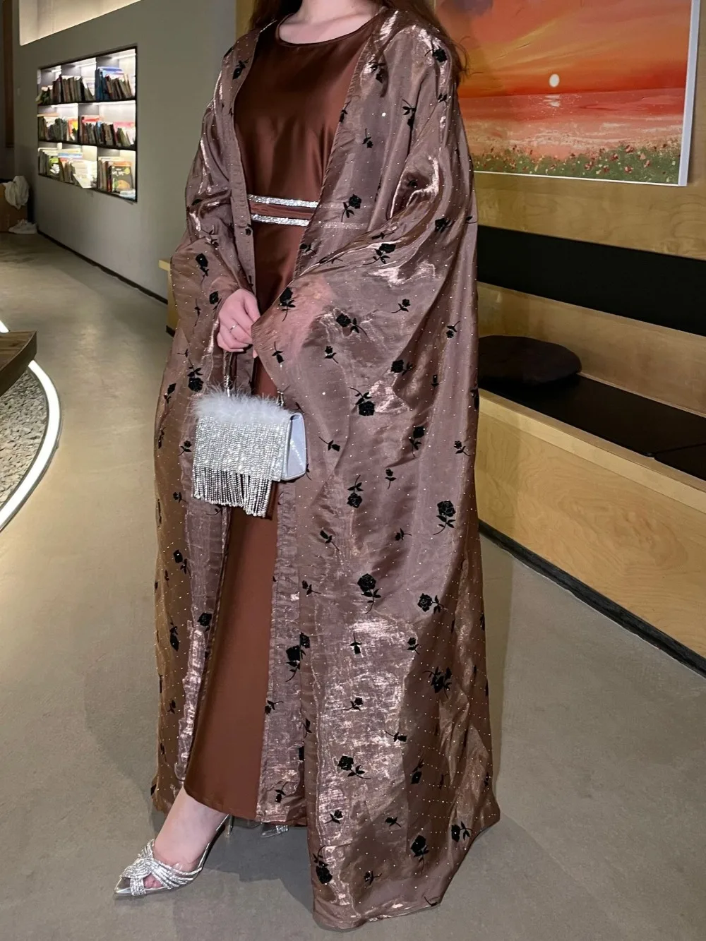 Ensemble de 2 pièces pour femmes musulmanes, robe de soirée fleurie, Abayas ouvertes, Ramadan, Maroc, Kaftan, Educatif, Jalabiya, Robe longue arabe, 2025