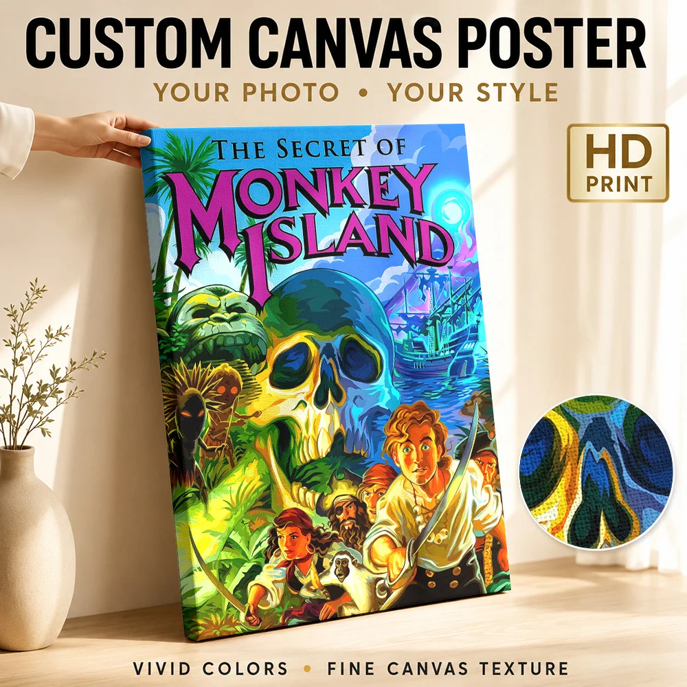 Secret Of Monkey Island Pirate Crew Canvas Poster Personalized Photo Colorful Character Illustration Wall Art For Game Lounge