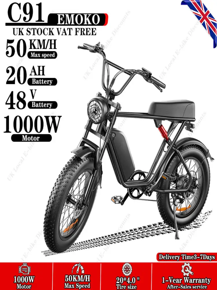 AliExpress NONE E-bike EMOKO C91 1000W Brushless Motor 48V20AH Lithium Battery Adult Dirt Electric Bike 20*4.0 inch Fat Tire All-Terrain Ebikes