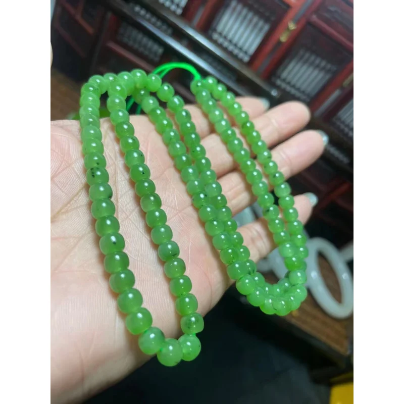 

Natural Material Jasper Ulanhai Fruit Green 108 Old Shape Bead Necklace