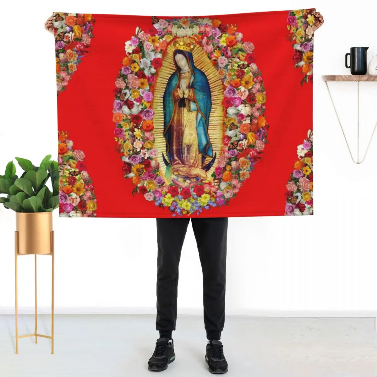 Our Lady of Guadalupe Mexican Virgin Mary Saint Mexico Catholic Mask Throw Blanket Reusable Durable Soft Blanket for All Seasons