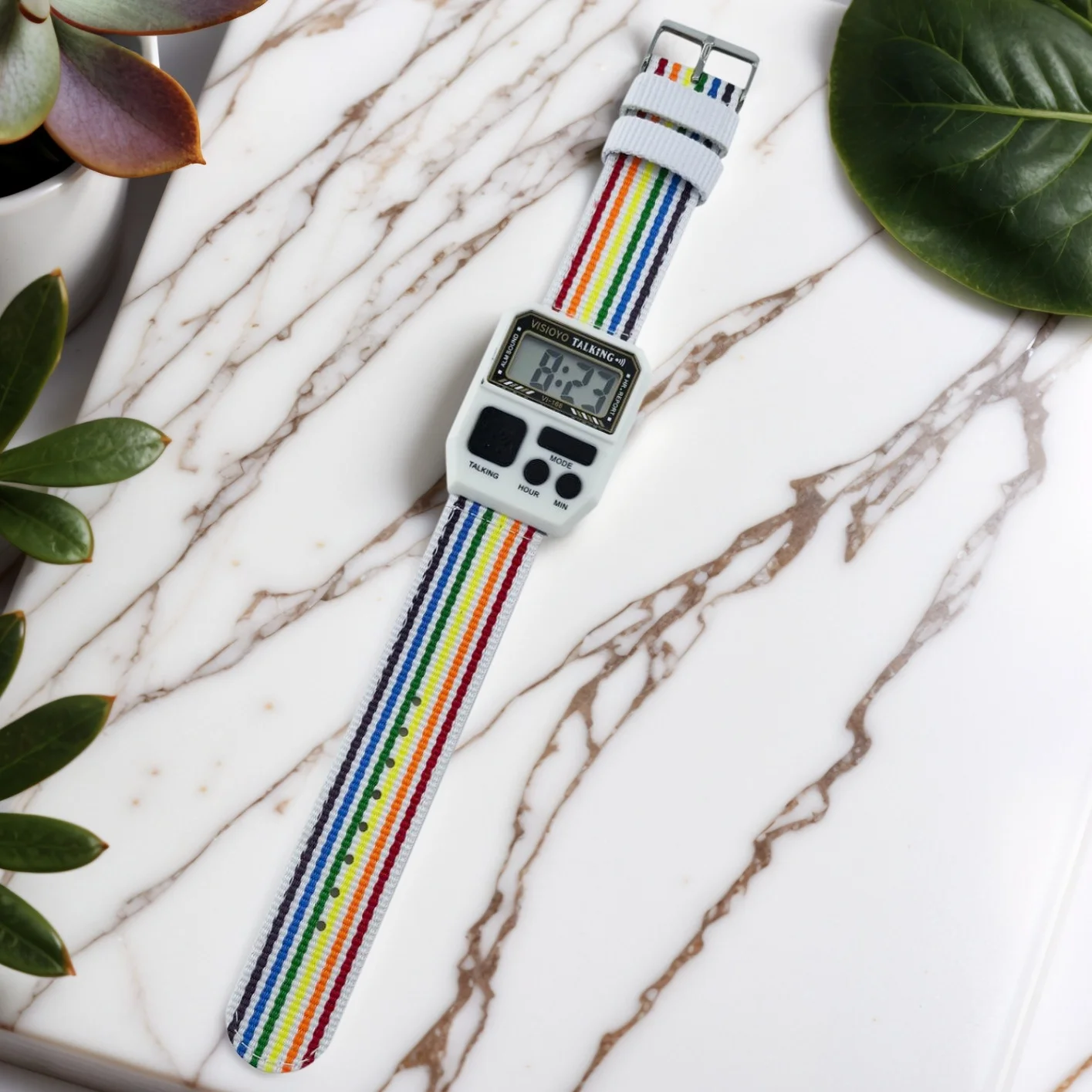 ساعة ناطقة فرنسية للمكفوفين وضعاع البصر، مع توقيت/إنذار مدفون، لكبار السن ومستخدمين منخفض الرؤية VI-168(FR))-WHT-N