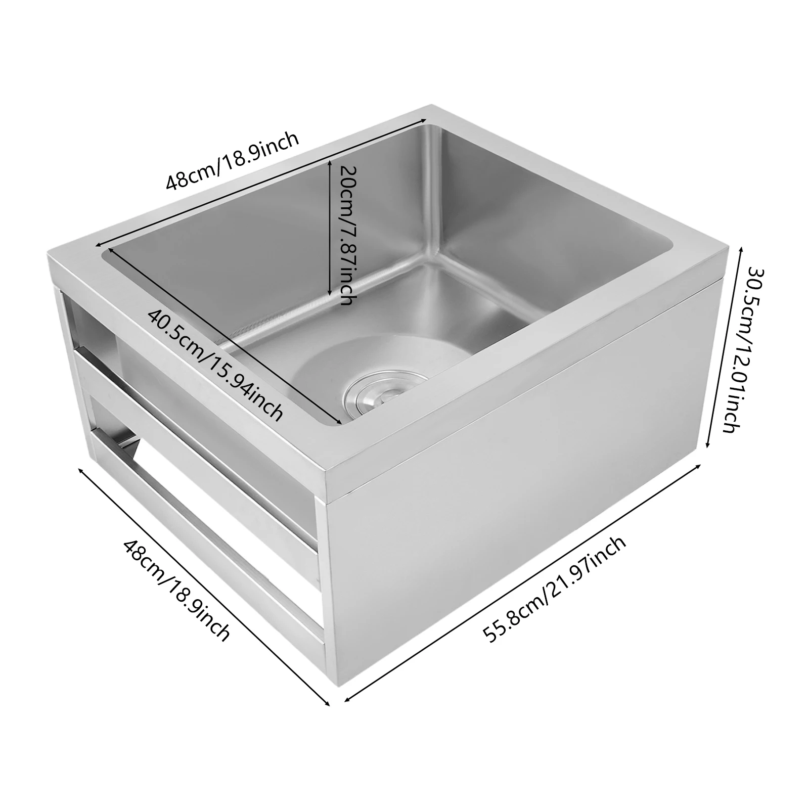 حوض ممسحة أرضية فضية (مستقر وسهل التنظيف) - هيكل مستطيل + أقدام غير قابلة للانزلاق وثبات جيد (استخدام آمن)، سطح أملس