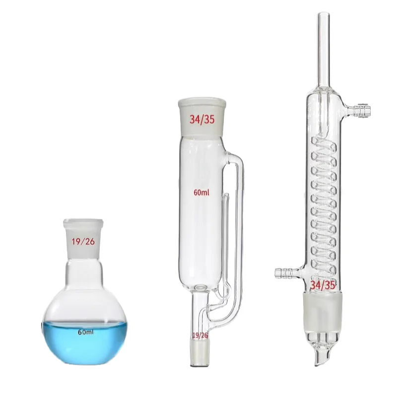 ガラス厚壁ソックスレット抽出器,コンデンサー付き脂肪抽出器,60-5000ml