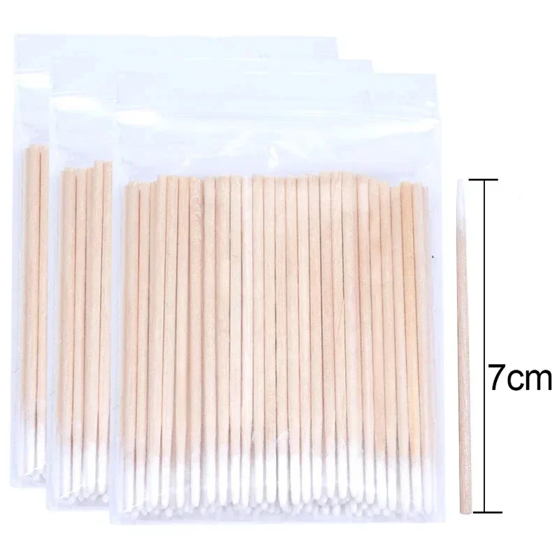 Wholesale Wooden Eyebrow Eyeline Cotton Swabs Lip Gloss Pointy Cleaning Sticks 100/300/500Pcs for Eyelash Extensions