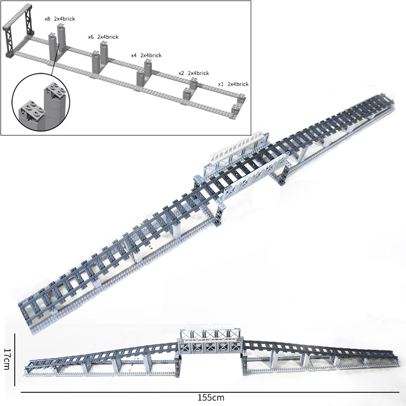 MOC Climbing Track Classic City Train Rail Crossing Tracks Straight Curved Railway Building Blocks Bricks Toys For Children Boys