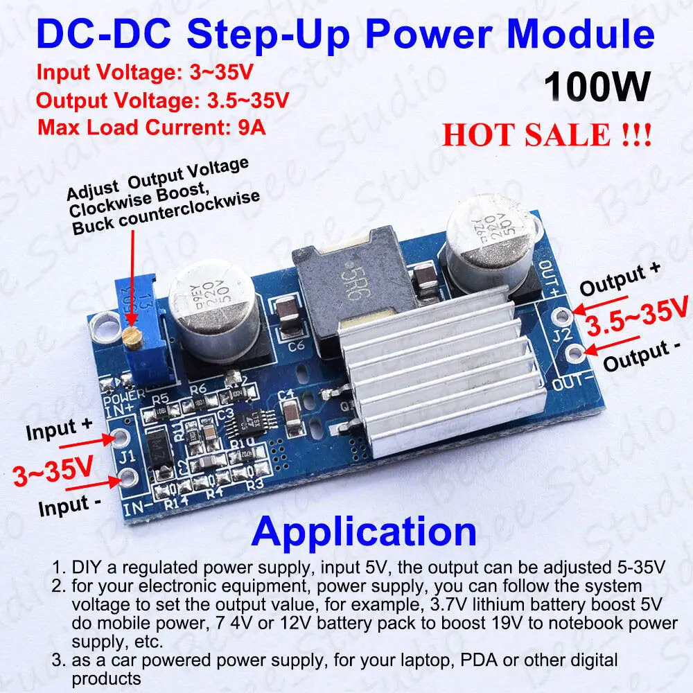 100W DC-DC Boost Step Up Converter 3-24V to 5V-35V 12V 24V 9A Power Supply Module Integrated Circuit