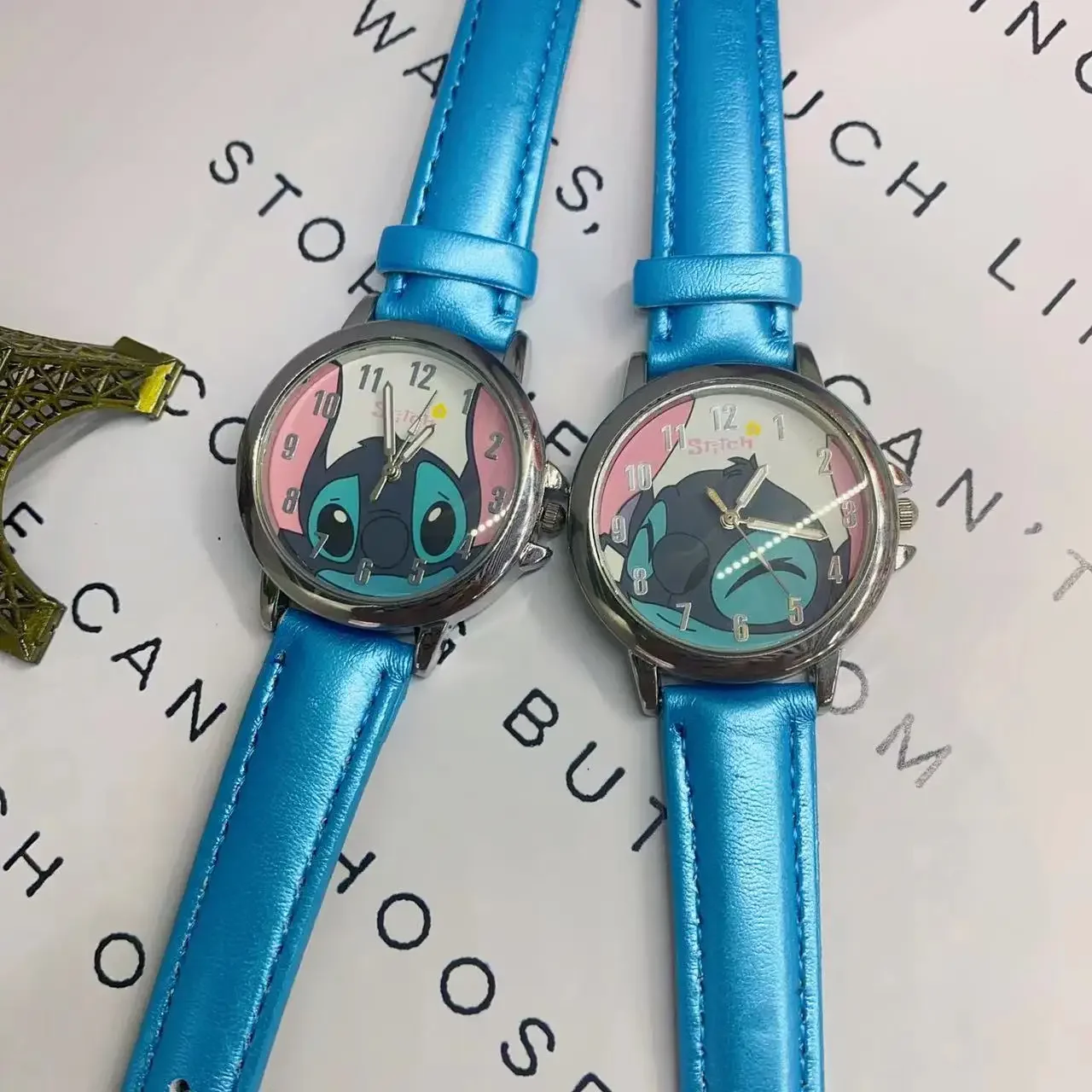 Reloj de punto Kawaii de Disney, accesorios bonitos de dibujos animados de Anime, reloj con correa de cuero de estrella para niños, textura para niño y niña, regalo de cumpleaños y Navidad