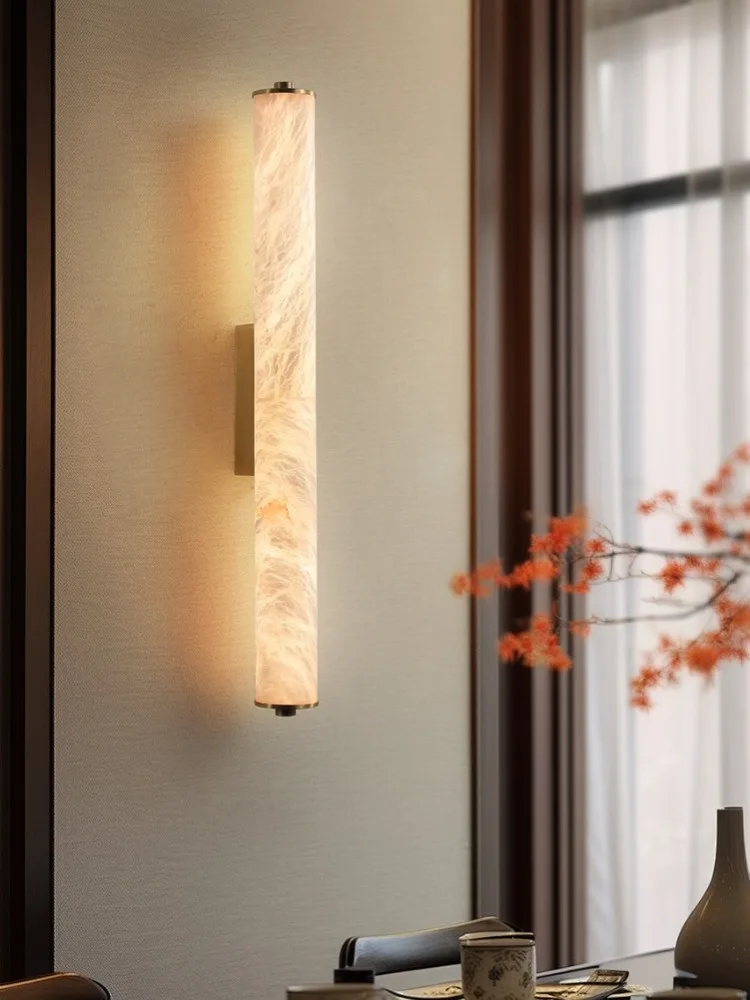Nowoczesna luksusowa lampa ścienna z marmuru alabastrowego, nowoczesny kinkiet z litej miedzi i hiszpańskiego marmuru do salonu, sypialni, na ścianę przy łóżku, do dekoracji domu. — 2