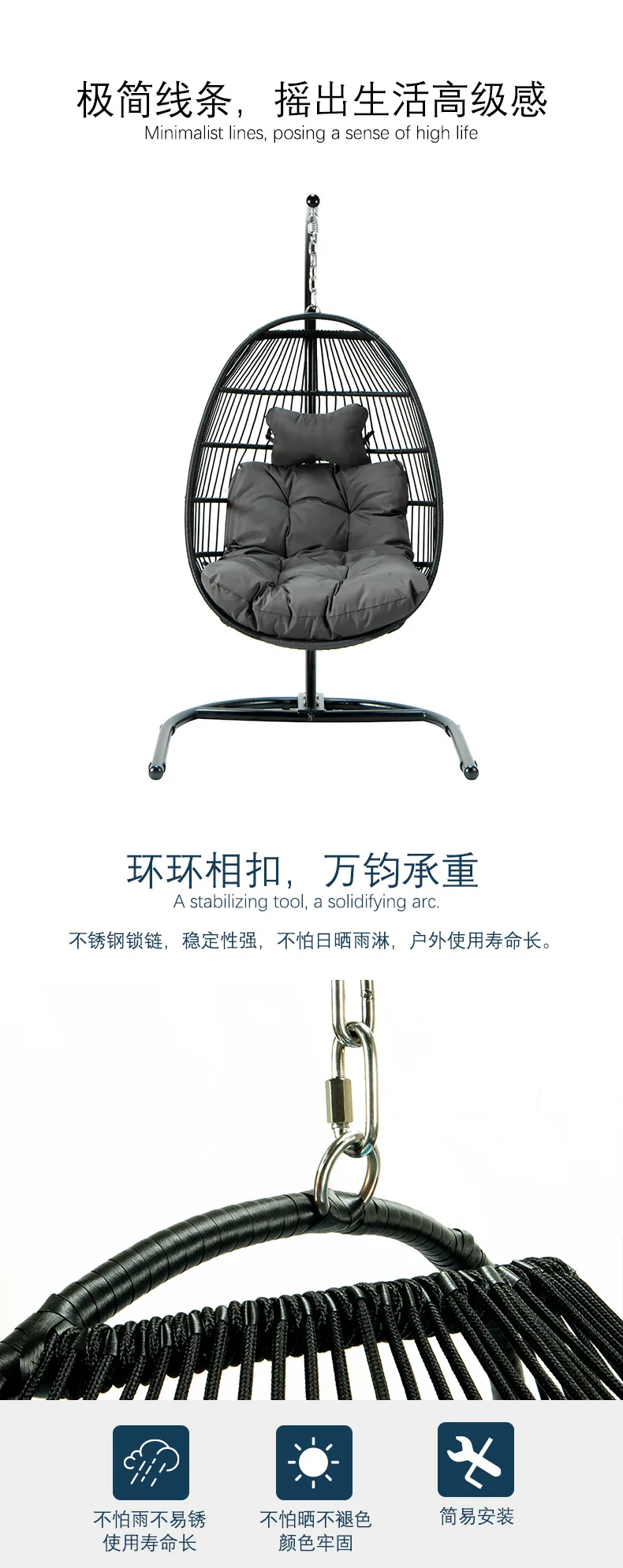 في الهواء الطلق سلة معلقة الأثاث في الهواء الطلق سوينغ كرسي معلق واحد للطي حديقة فناء فيلا شرفة كرسي متأرجح بسيط #6