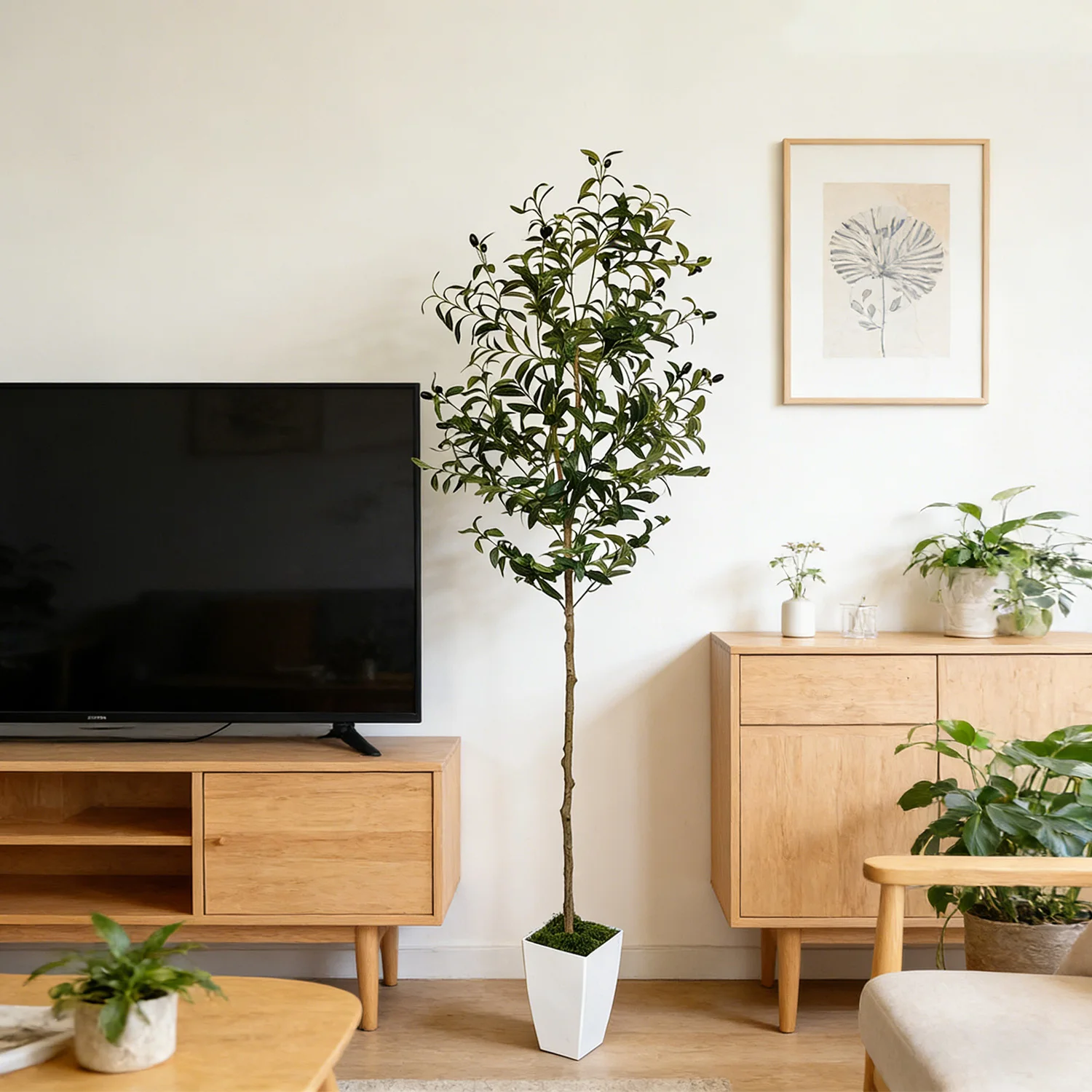 

140-180cm/5.9ft Artificial Olive Tree potted Ornament Fake Greenery plant for Home Office balcony Party Living room Decor indoor