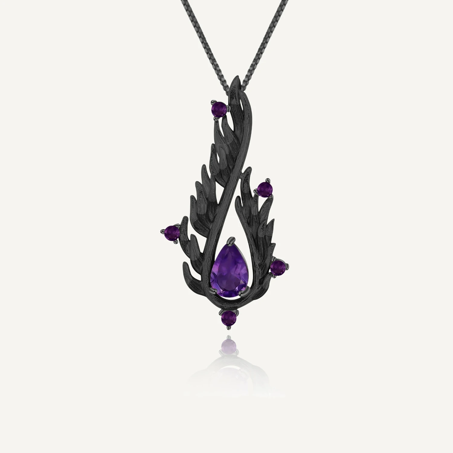 

GEM'S BALLET Natural Amethyst Gemstone 925 Sterling Silver Handmade Angel's Wing Feather Pendant Necklace for Women Fine Jewelry