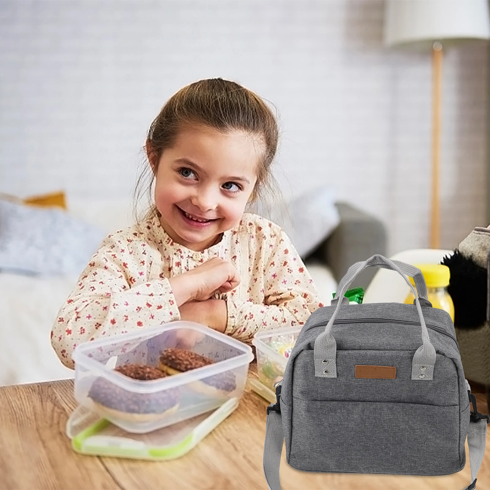 

Portable Bento Bag Insulated Lunch Large Capacity Reusable Grey Pouch Study Picnic Camping Easy Clean Anti Aging High Strength