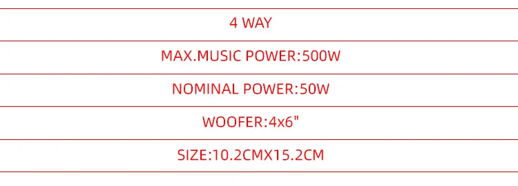 Par de Altavoces Coaxiales de Cuatro Vías para Auto de 4x6 Pulgadas, 500W de Potencia Máxima, 50W RMS, Calidad de Sonido