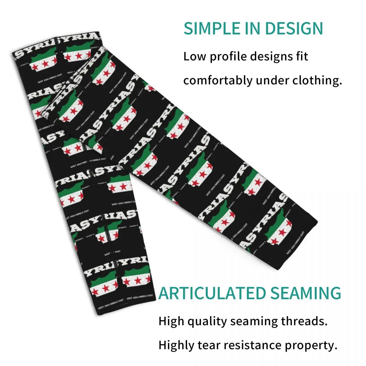 Mapa de la bandera siria, coordenadas de Siria, localización de Siria Mangas de brazo Hombres Mujeres Protección solar UV Tatuaje Cubrir Deportes Ciclismo