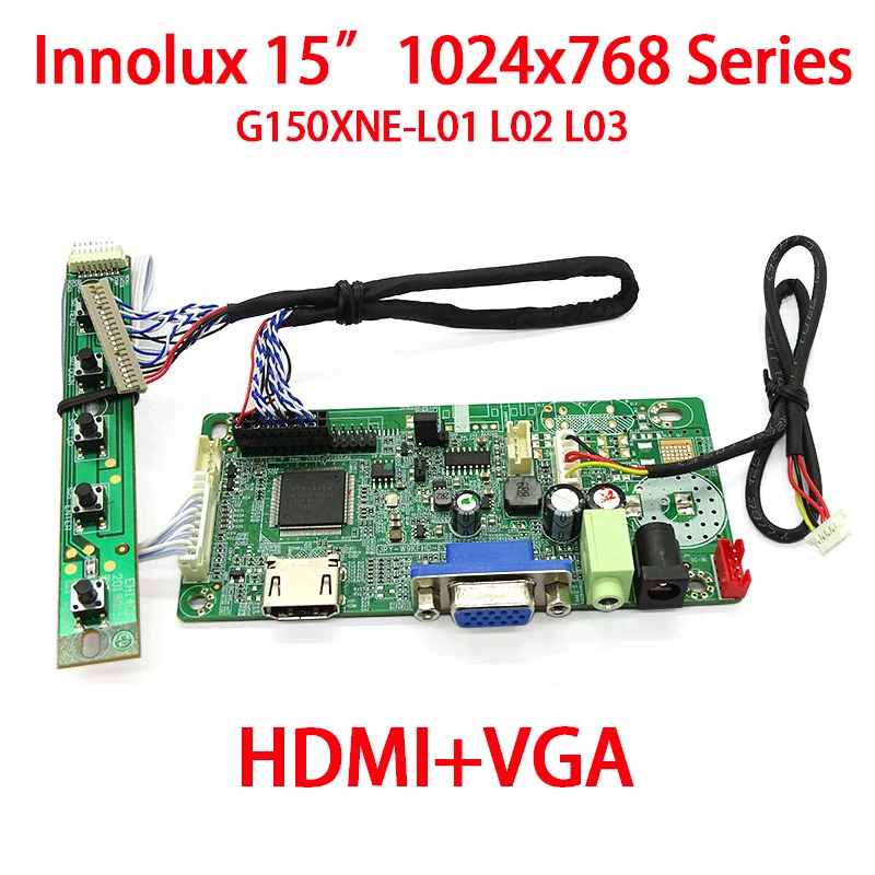 For 15 inch G150XNE-L01 L02 L03 1024x768 1ch 8bit 20pins 1.25mm LVDS Cable DVI HDMI VGA LCD industrial Display Driver Board Kit