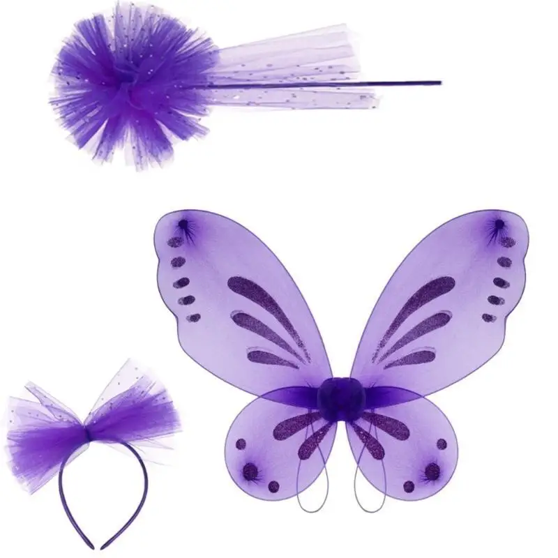 39BB Child Butterfly Wing Fairies Dress up Wing with Headband and Wand for Girl Kid Halloween Butterfly Costume for Cosplay