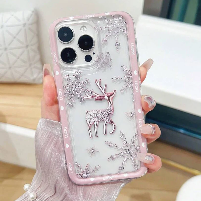

Pop Snowflake Deer Phone Case For IPhone 17 Soft Clear Cover Christmas Gifts
