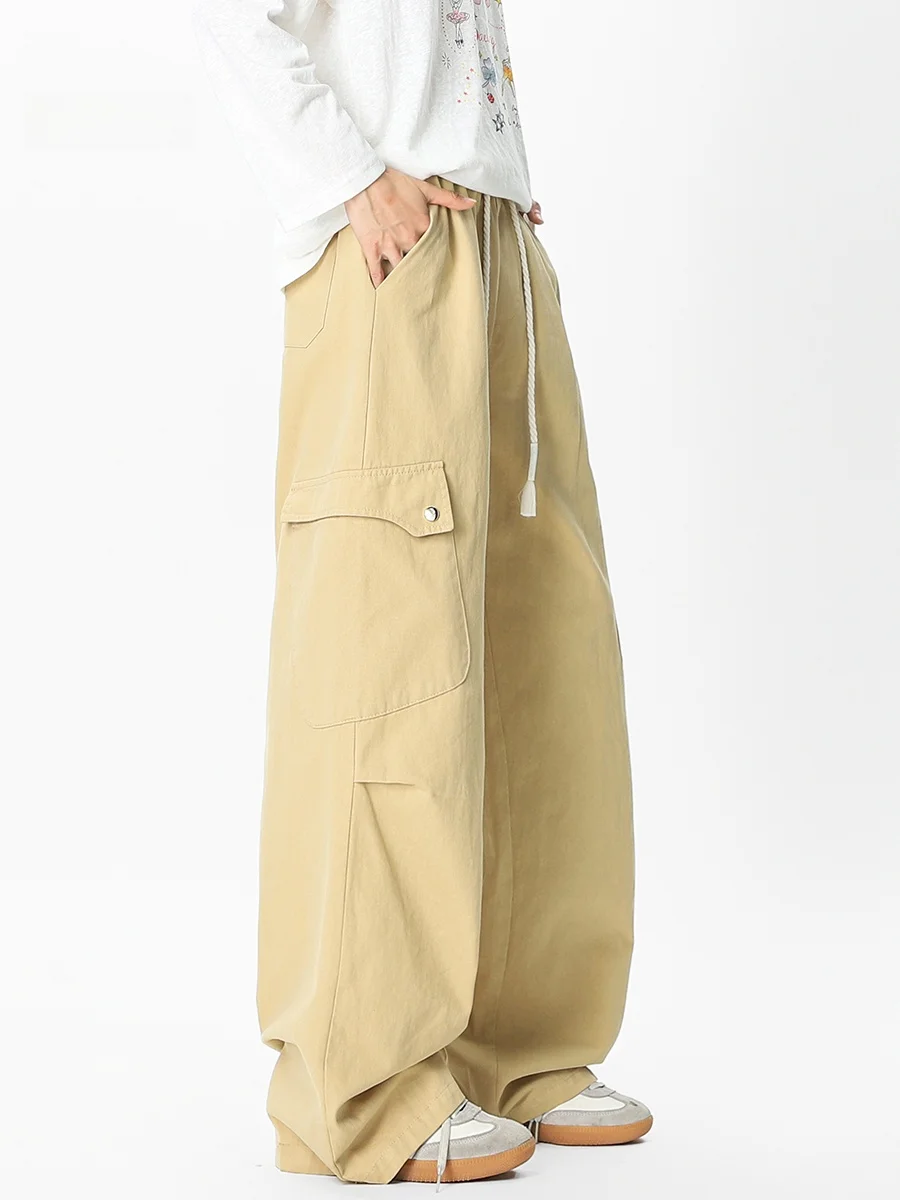 

American Retro Khaki Work Pants Men's Loose Wide Leg Casual Multi ket Leisure Soldier Pants Autumn Straight Leg Cotton Pants