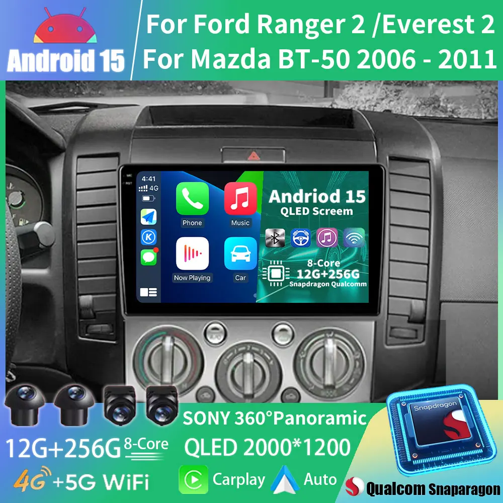 أندرويد 15 راديو السيارة لفورد رينجر 2 ايفرست 2 لمازدا BT-50 J97M 2006 - 2011 مشغل ستيريو الوسائط المتعددة نافي رئيس وحدة DSP BT #1