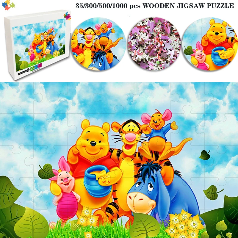 

Disney Anime Winnie The Pooh Jigsaw Puzzle Funny Diy Manual Puzzle 35/300/500/1000 Pcs Puzzle Creative Christmas Gift Home Decor