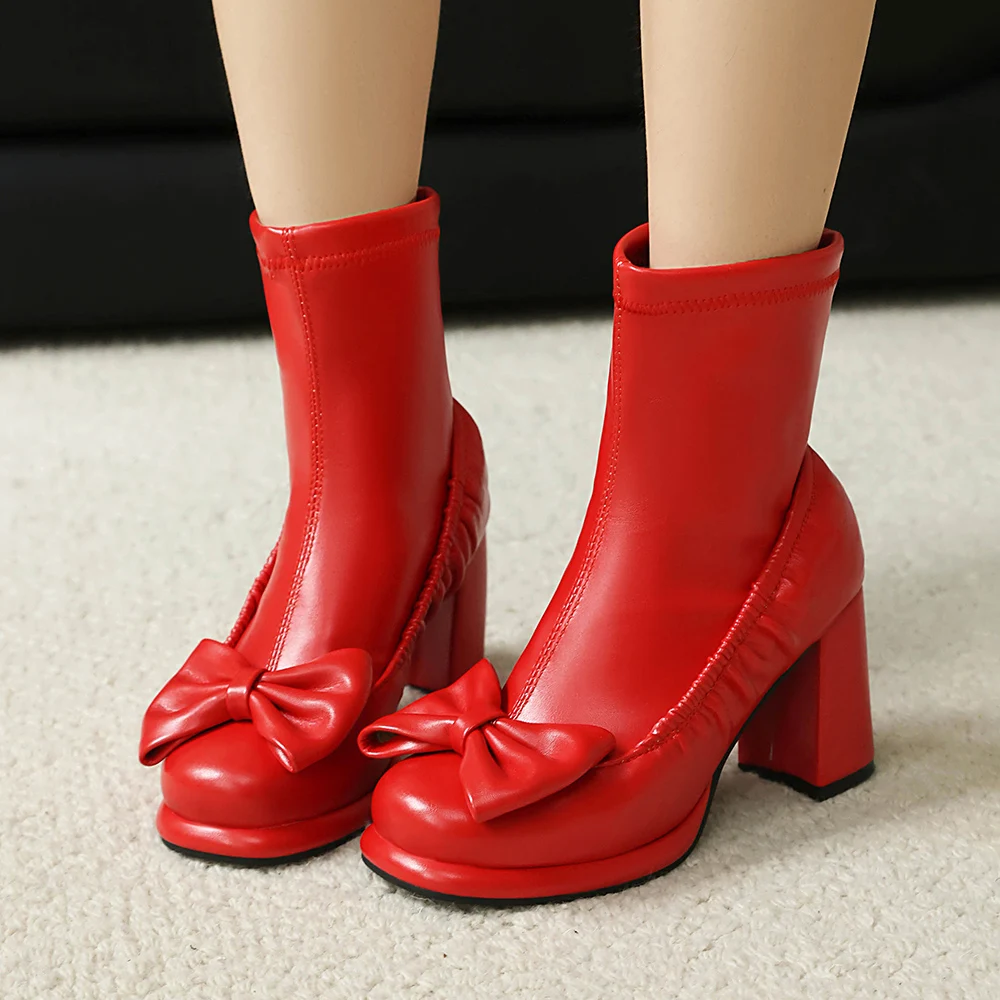2026 Winter Fashion Women Ankle Booties Wide Fit 8cm High Chunky Heel Lady Casual Shoes Small Large Plus Size 11 44 48