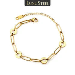 LUXUSTEEL Hot selling Golden Stainless Steel Bracelet Geometric Women Charm Chain Female Bracelet Fashion Metal Jewelry Gifts