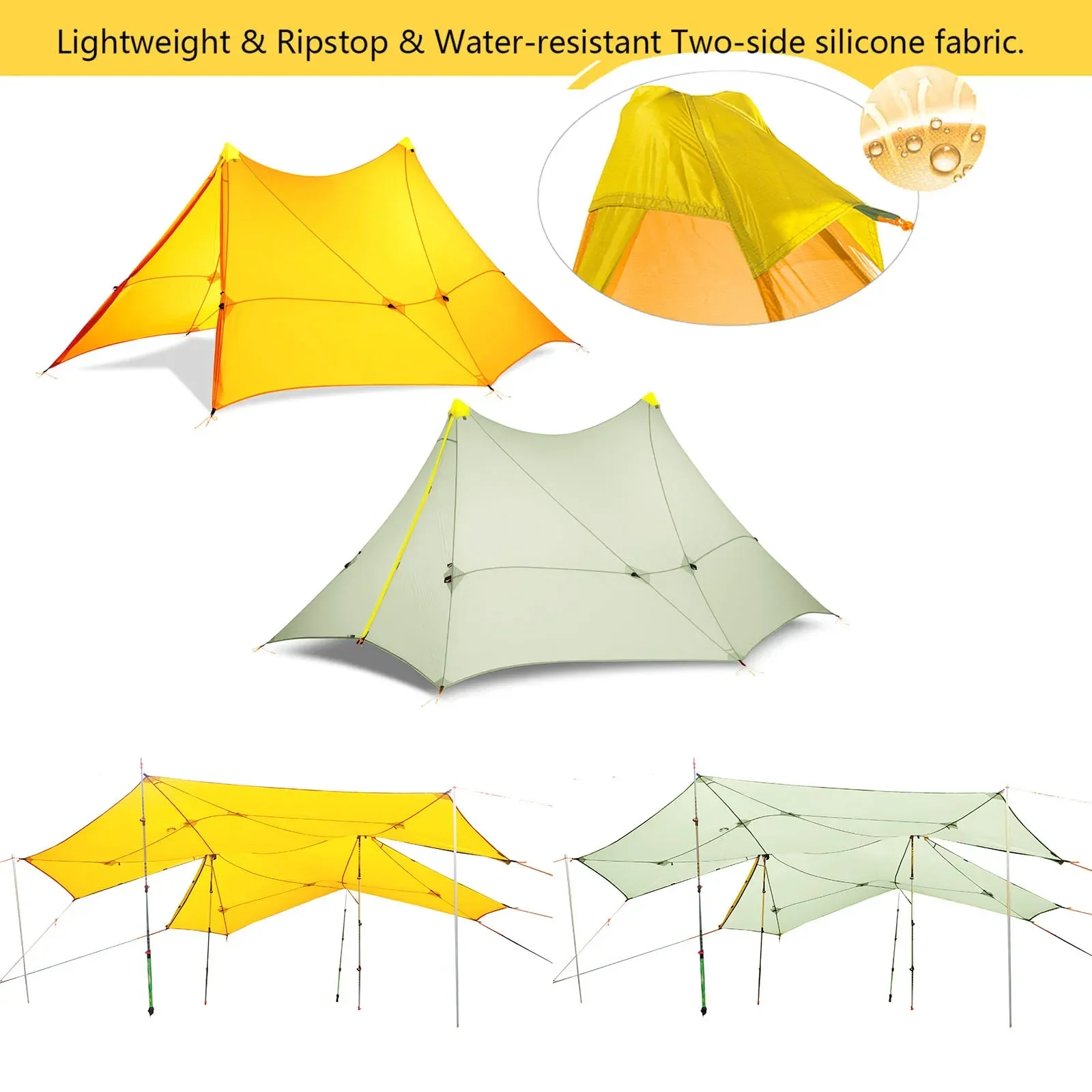 6 Person Camping Tent Ultralight 870g Flysheet Outdoor Nylon Both Sides Silicone Coating Rodless Large Waterproof Tent 4 Seasons