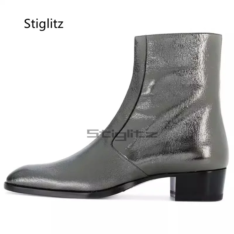 Red Genuine Leather Chelsea Boots for Men Pointed Toe Ankle Boots British Style Med Heel Business Dress Wedding Male Shoes view 5