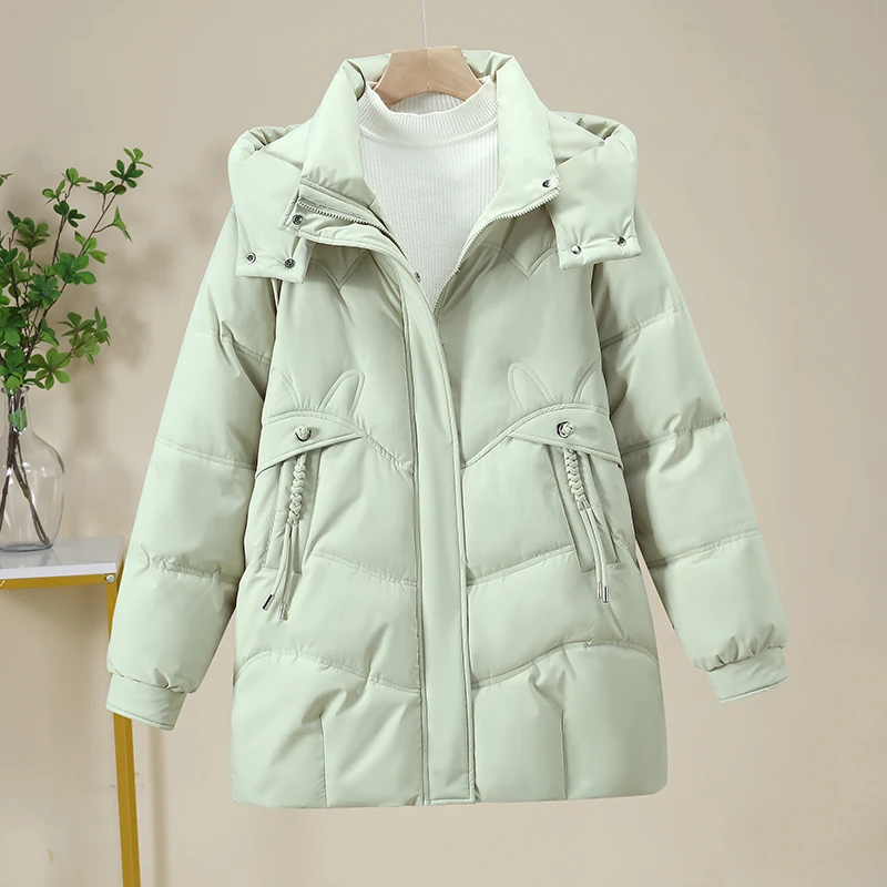 العصرية المرأة أسفل القطن Jaet Thiened منتصف طول فضفاضة تناسب معطف الشتاء الدافئة التخسيس ملابس خارجية طويلة Sve سستة إغلاق #5