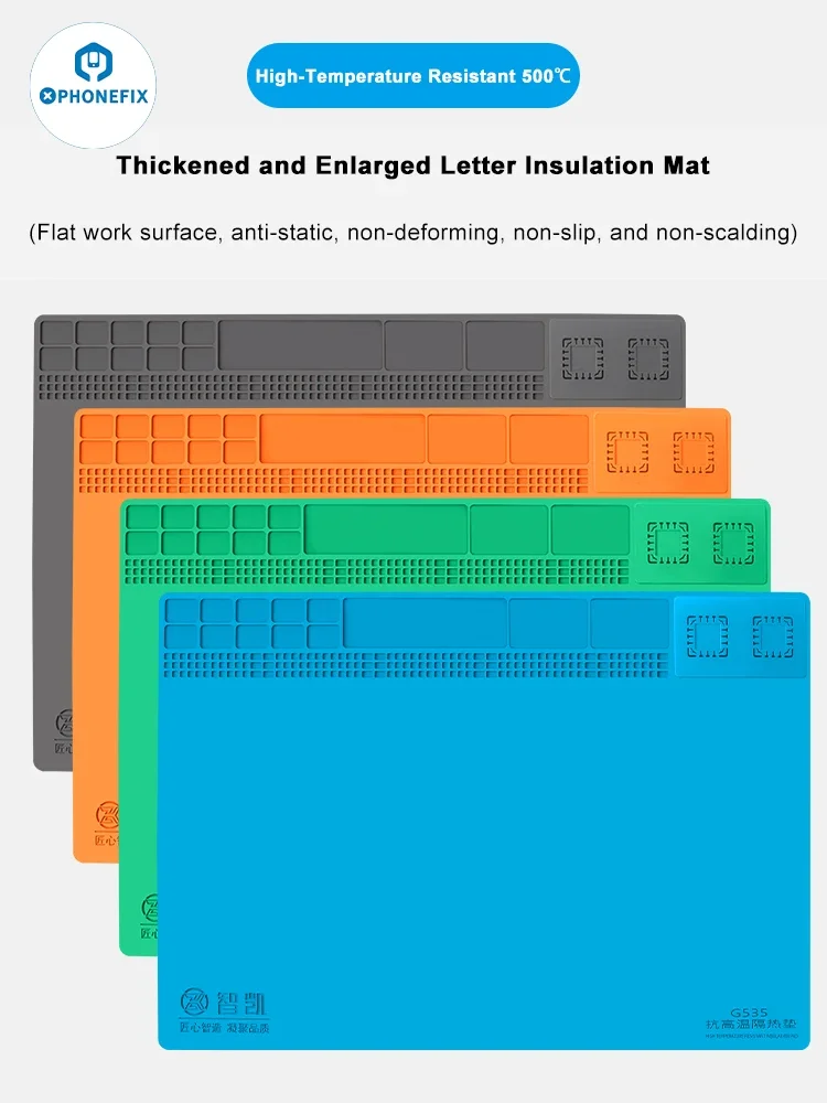 PHONEFIX 500mm X 350mm Heat Insulation Pad  2 in 1 High-Temperature Detachable Soldering Work Silicon Mat For SMD BGA Welding