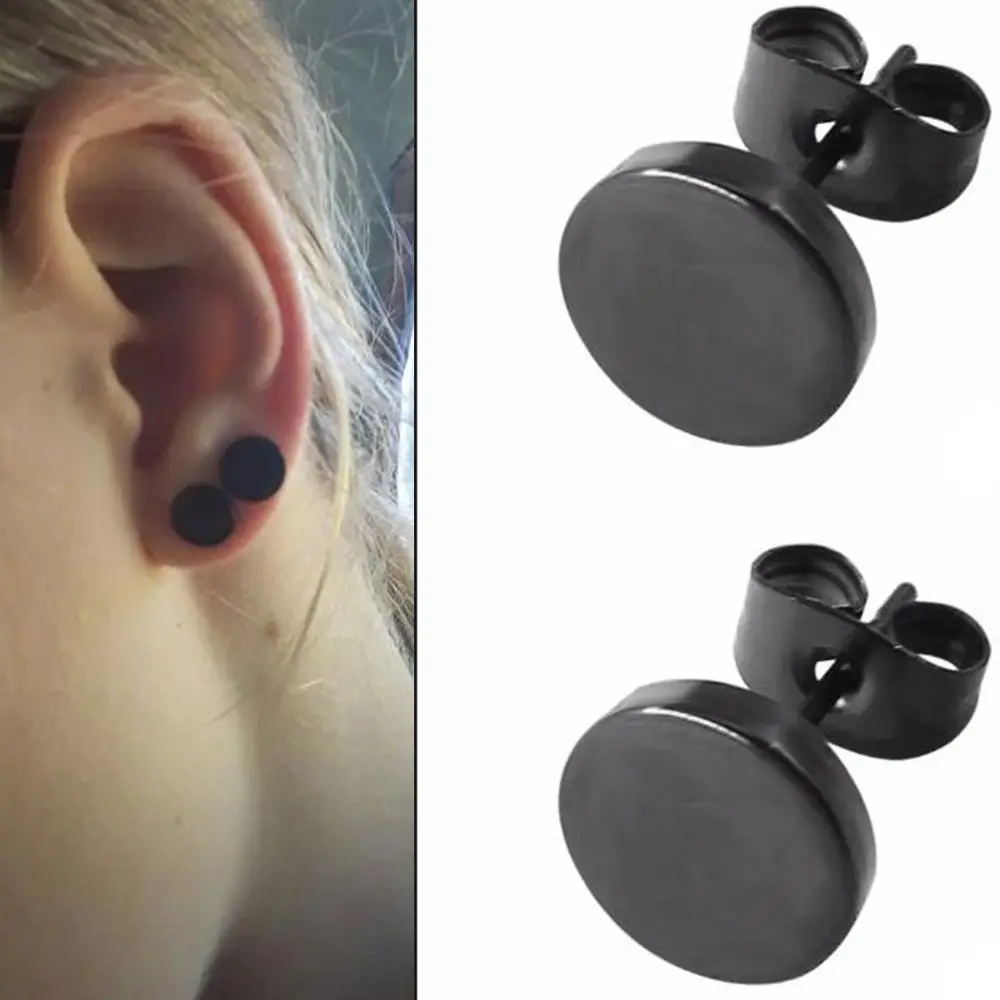 1 Pair Hot Sale with Butterfly Clasp Push Black Round Shaped Earrings for Women Men Earrings Ear Studs Stainless Steel