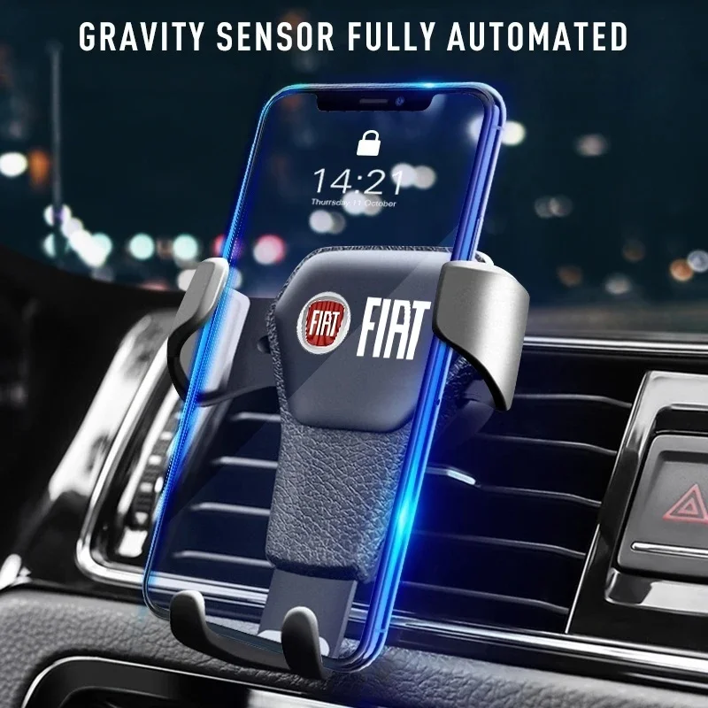 

Grain Leather Car Phone Holder for Fiat, Gravity Air Vent Phone Mount, Fit Fiat 500 Panda Punto Abarth, Auto Interior Accessorie