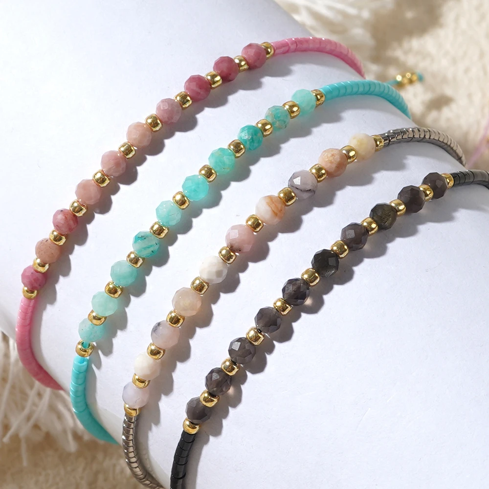 Shinus[ Minimalist Trendy 2024 Fashion Dainty Tiny Beaded Bracelets Handcrafted Stack Gemstone Jewelry for Women Men Warm Gift