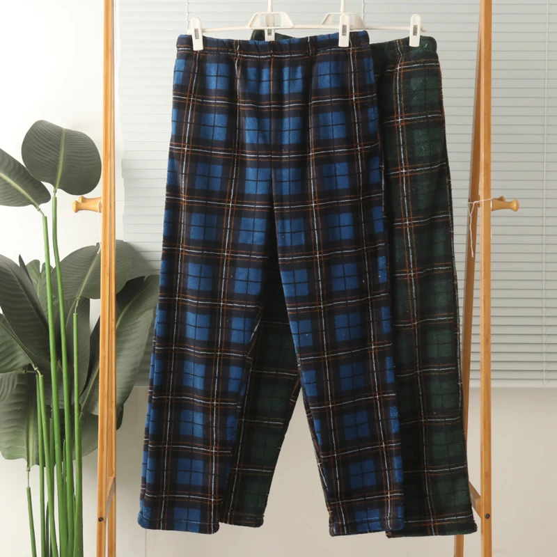 

Pajama pants for men Close Spring autumn underpants trousers Loose coral velvet sleepwear plaid warmth bottoms pants