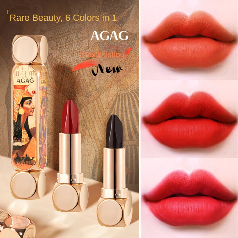 Retro Egyptian Lipstick 6 Colors in 1 Lipstick Matte Liquid Lipstick Makeup Set  Matte Liquid Long-lasting Wear Non-stick Cup