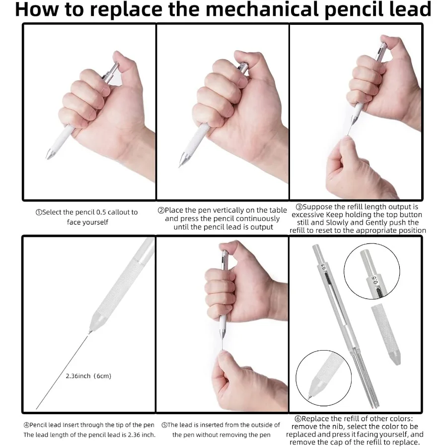 قلم متعدد الوظائف 4 في 1 مع حبر حبر جاف أسود وأحمر وأزرق وقلم رصاص ميكانيكي 0.7 مم يتميز علبة معدنية أنيقة مثالية لـ #5