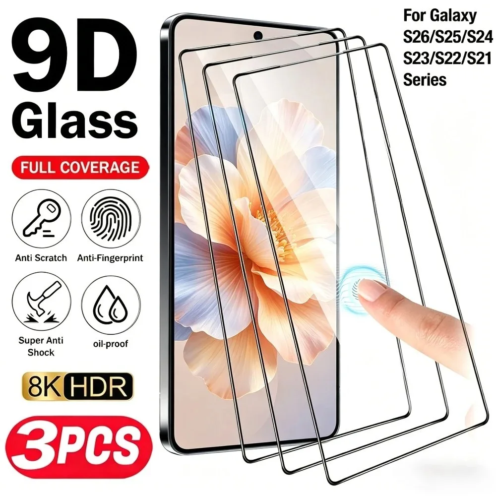 3Pcs Full Cover Tempered Glass for Samsung Galaxy S26 S25 S24 Ultra S23 S22 S21 S20 Plus S25 S24 FE Anti Drop Screen Protector