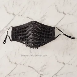 Black Studded Half Face Mask Cover Spike Emo Cosplay Mask