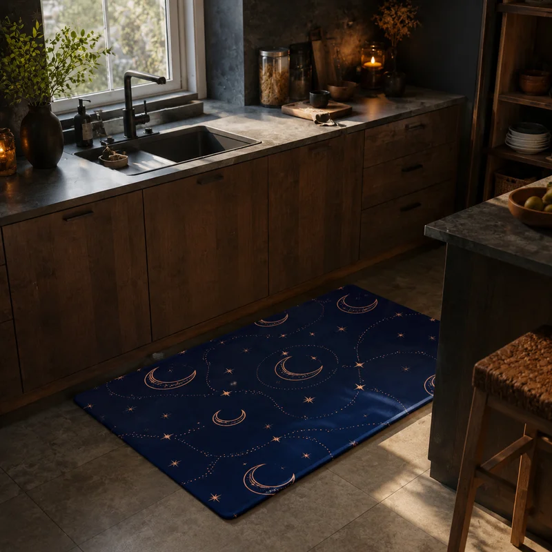 VIKAMA Sky Star Cartoon Kitchen Floor Mat, Non Slip Runner Rug, Washable Oil Proof Doormat Sink Bedroom Entrance Decor Carpet