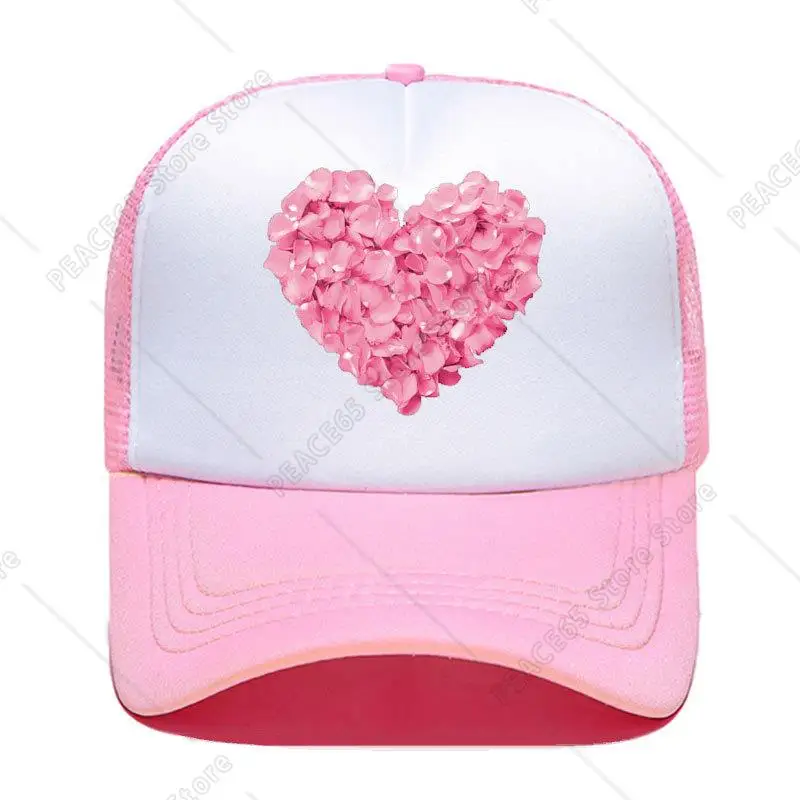 

Pink Heart Flower Print Baseball Cap Funny Gift 90s Lady Yong Men Women Parent-Child Hats Mesh Visor Outdoor Adjustable Sun Hat