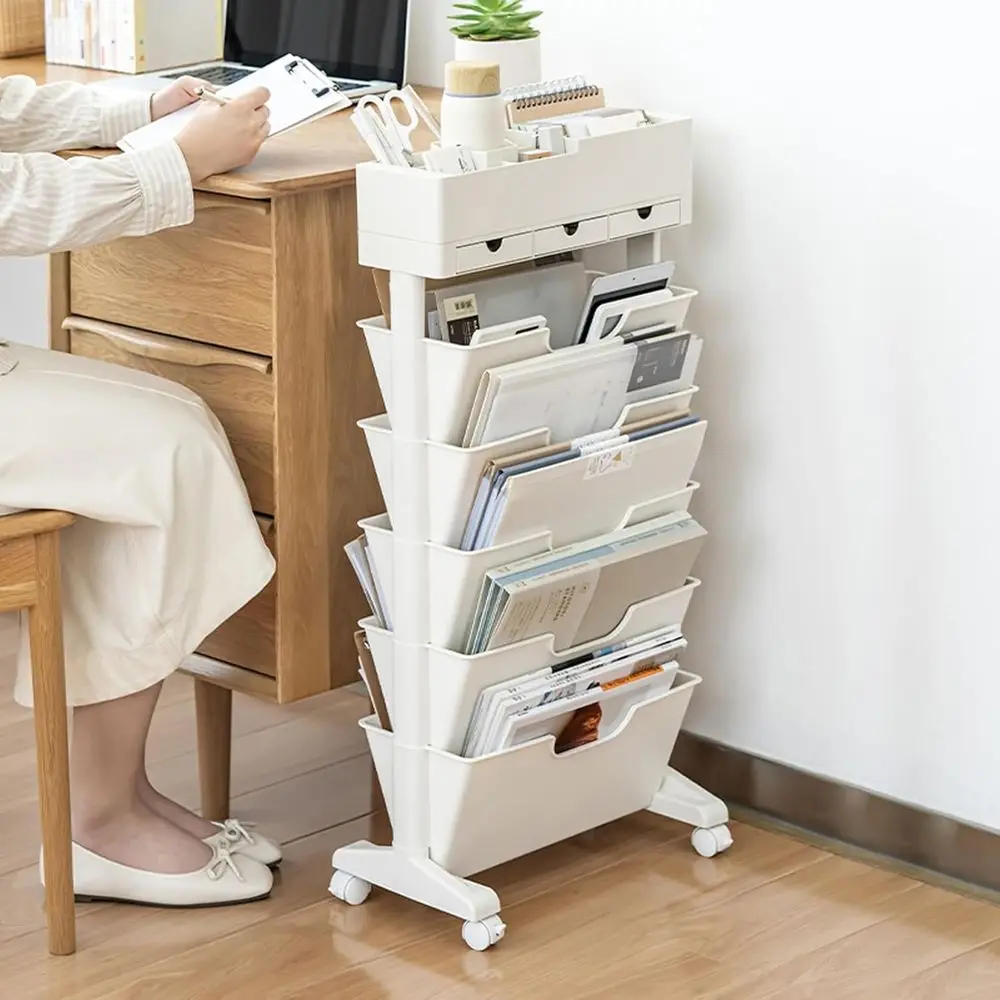 

Пятиуровневая передвижная книжная полка с замком - многофункциональное хранилище для дома, офиса, учебного класса, белая