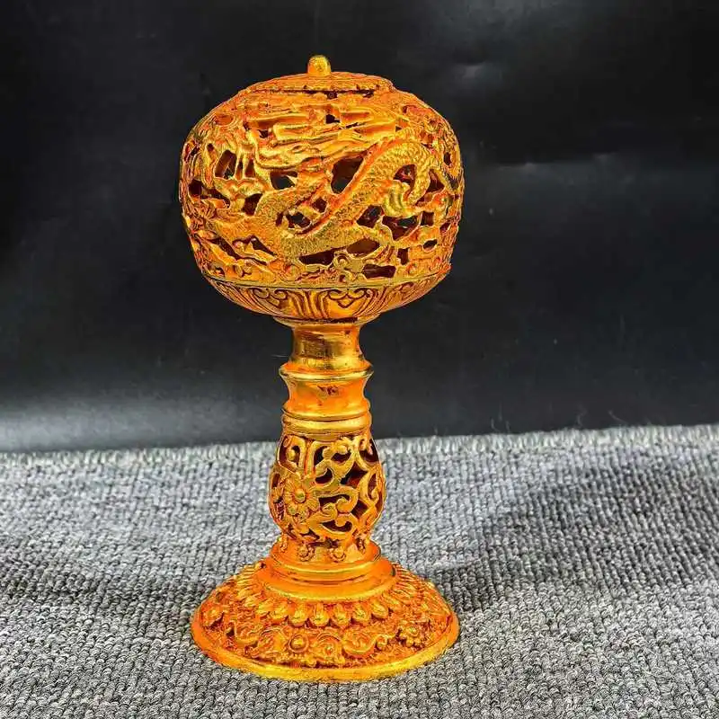 Gilt copper hollowed-out dragon incense burner, nine-turn incense burner, Qiankun Xizhu ornament, home decoration craft