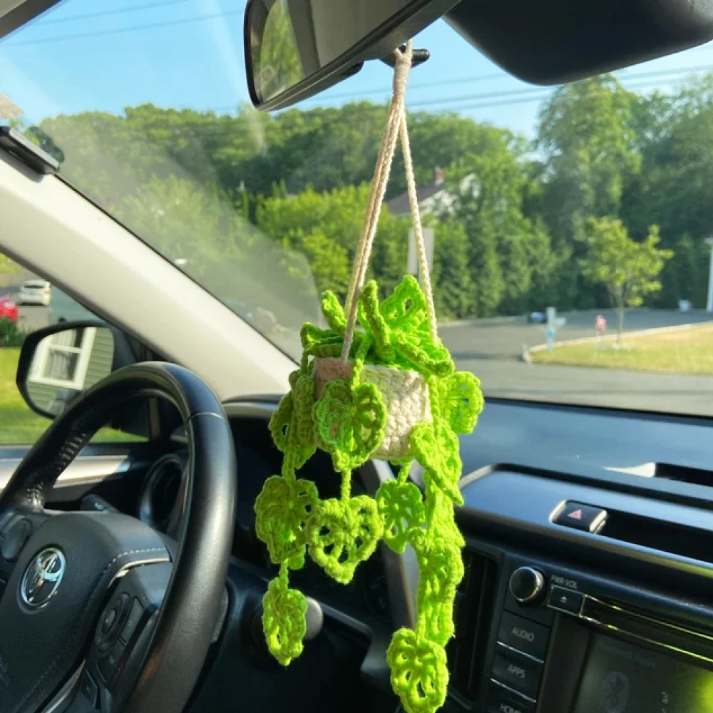 Handmade Crochet Car Plant Hanging Monstera Styling Mirror Decor Hanging Accessories For Women Succulent Car Plant Interior Deco