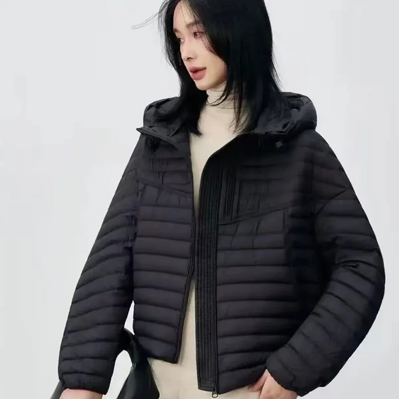 Winter Waterproof Hooded Short Down Jacket Female Warm Cold Proof Jacket Women White Duck Down Pork Rib Double Zipper Outwears