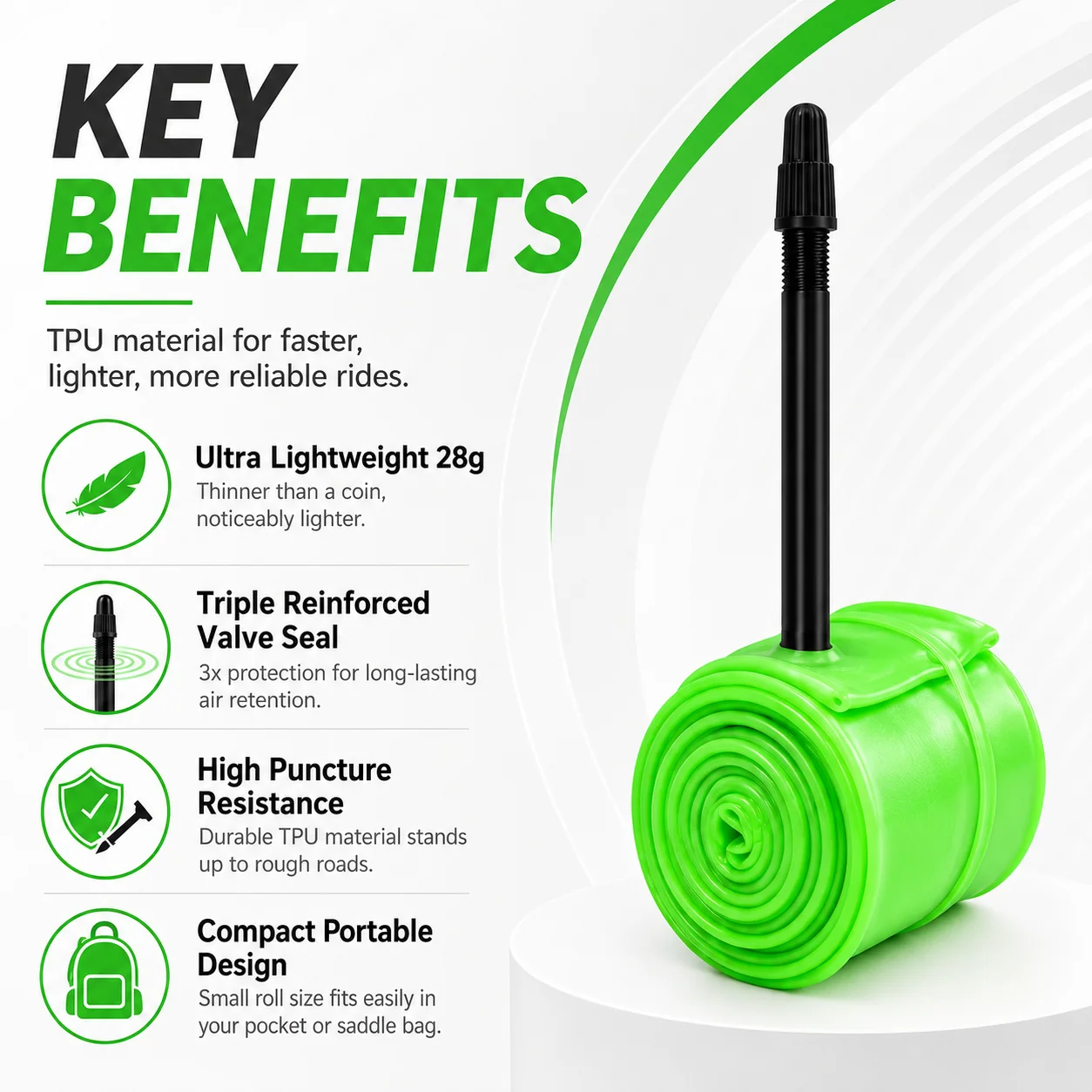 PINMOAP Durable Green TPU Road Bicycle Inner Tube 700C Anti Burst Anti Leak Presta Valve Bike Tire Tube Replacement Parts