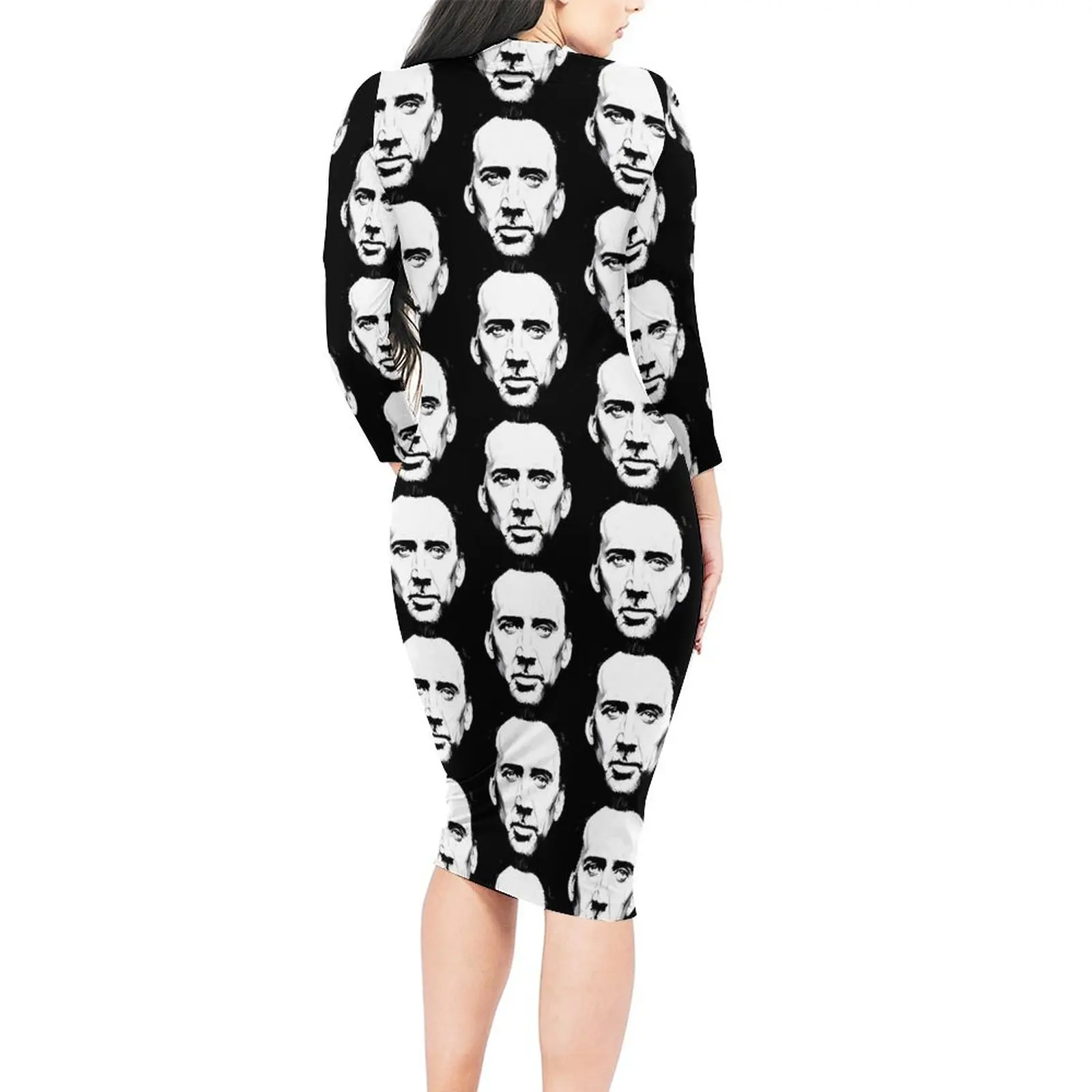 Nicolas Cage Portrait Bodycon Dress Summer Actor Sexy Dresses Female Long Sleeve Pattern Streetwear Dress Big Size