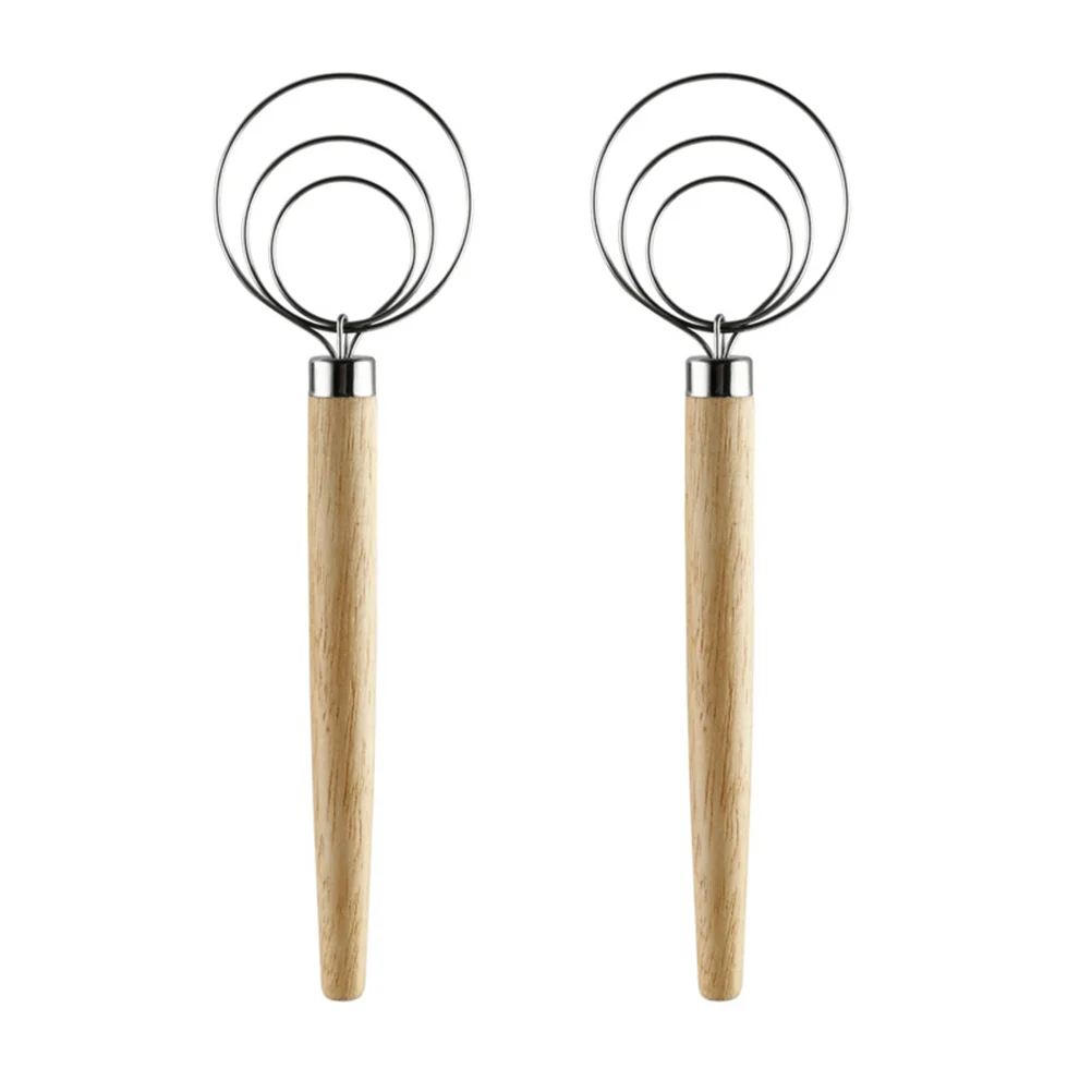 

2 Pcs Stainless Steel Whisk Double Eyes Dough Bread Making Mixer Tools Bamboo Blender